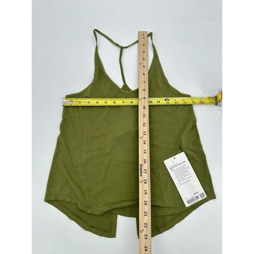 Lululemon Modal Silk Blend Yoga Tank‎ Top Sz 2 Green Open Back Athletic Flowy
